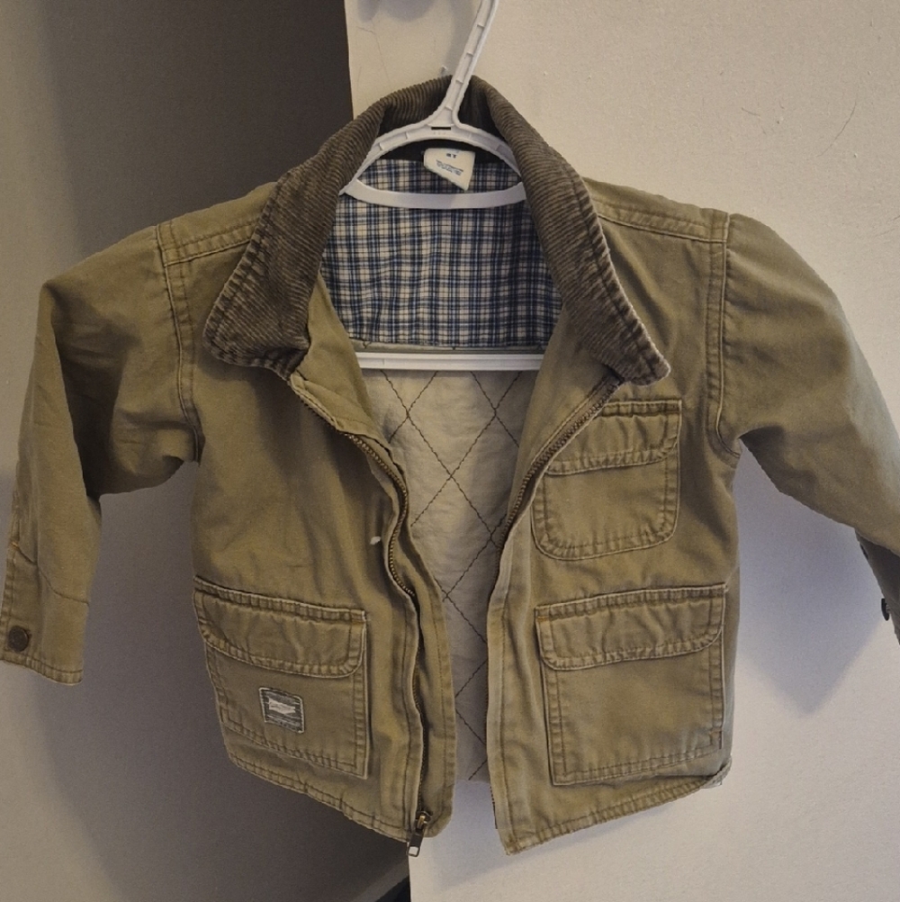 Old Navy Boys Khaki Green Utility Jacket with Corduroy Collar